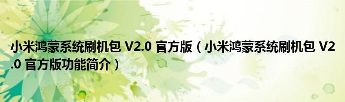 小米鸿蒙系统刷机包 V2.0 官方版【小米鸿蒙系统刷机包 V2.0 官方版功能简介】