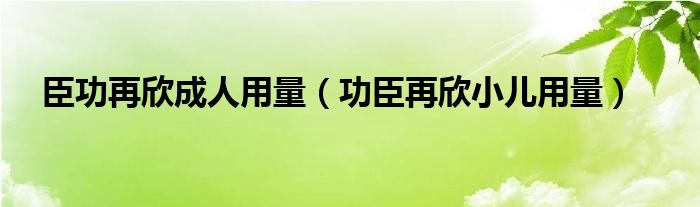 臣功再欣成人用量【功臣再欣小儿用量】