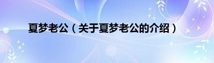 夏梦老公【关于夏梦老公的介绍】