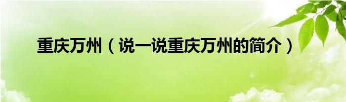 重庆万州【说一说重庆万州的简介】