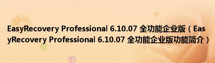 EasyRecovery Professional 6.10.07 全功能企业版【EasyRecovery Professional 6.10.07 全功能企业版功能简介】