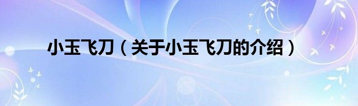 小玉飞刀【关于小玉飞刀的介绍】