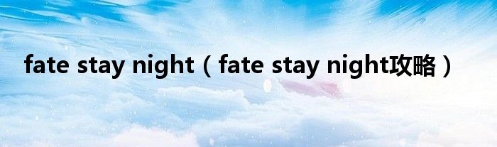 fate stay night【fate stay night攻略】