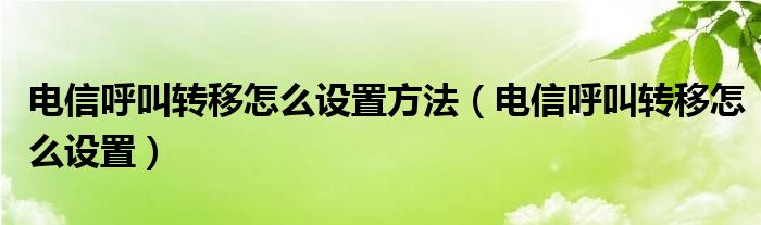 电信呼叫转移怎么设置方法【电信呼叫转移怎么设置】