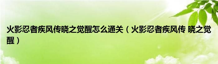 火影忍者疾风传晓之觉醒怎么通关【火影忍者疾风传 晓之觉醒】