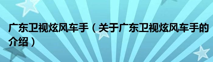 广东卫视炫风车手【关于广东卫视炫风车手的介绍】