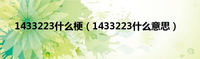 1433223什么梗【1433223什么意思】