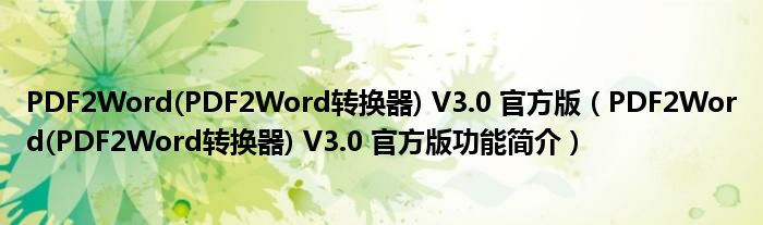 PDF2Word(PDF2Word转换器) V3.0 官方版【PDF2Word(PDF2Word转换器) V3.0 官方版功能简介】