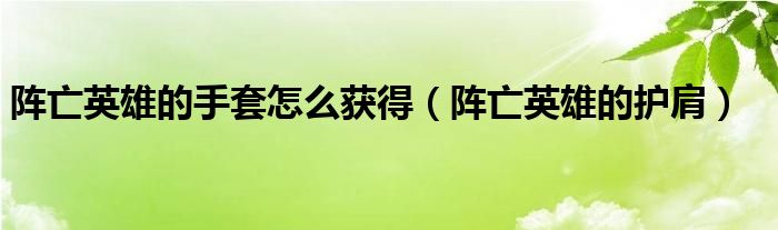 阵亡英雄的手套怎么获得【阵亡英雄的护肩】