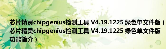 芯片精灵chipgenius检测工具 V4.19.1225 绿色单文件版【芯片精灵chipgenius检测工具 V4.19.1225 绿色单文件版功能简介】