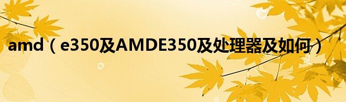 amd【e350及AMDE350及处理器及如何】