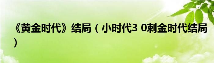 《黄金时代》结局【小时代3 0刺金时代结局】