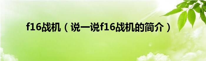 f16战机【说一说f16战机的简介】