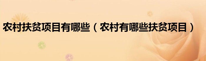 农村扶贫项目有哪些【农村有哪些扶贫项目】