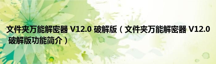 文件夹万能解密器 V12.0 破解版【文件夹万能解密器 V12.0 破解版功能简介】