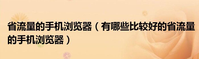 省流量的手机浏览器【有哪些比较好的省流量的手机浏览器】