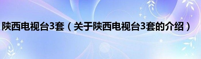 陕西电视台3套【关于陕西电视台3套的介绍】