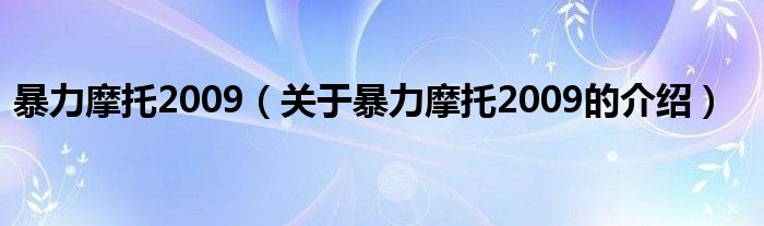 暴力摩托2009【关于暴力摩托2009的介绍】