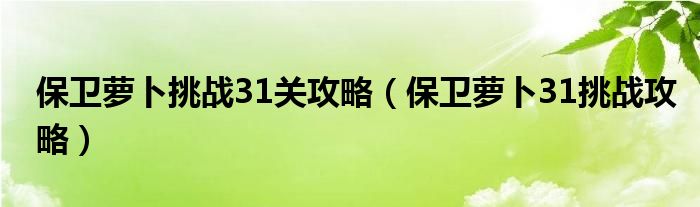 保卫萝卜挑战31关攻略【保卫萝卜31挑战攻略】