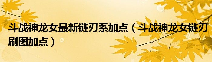 斗战神龙女最新链刃系加点【斗战神龙女链刃刷图加点】