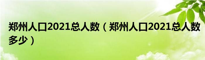 郑州人口2021总人数【郑州人口2021总人数多少】