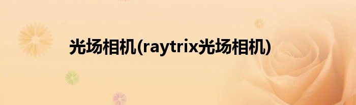 光场相机(raytrix光场相机)