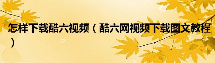 怎样下载酷六视频【酷六网视频下载图文教程】