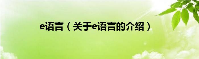 e语言【关于e语言的介绍】