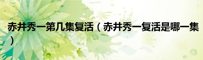 赤井秀一第几集复活【赤井秀一复活是哪一集】