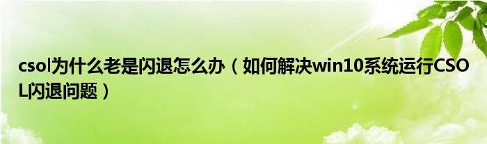 csol为什么老是闪退怎么办【如何解决win10系统运行CSOL闪退问题】