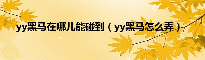 yy黑马在哪儿能碰到【yy黑马怎么弄】