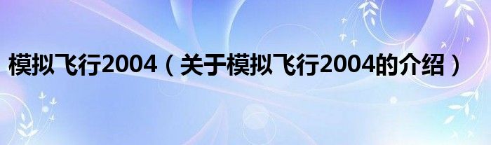 模拟飞行2004【关于模拟飞行2004的介绍】