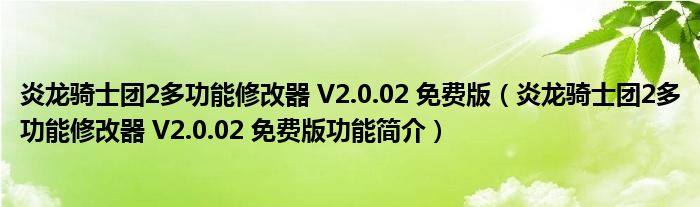 炎龙骑士团2多功能修改器 V2.0.02 免费版【炎龙骑士团2多功能修改器 V2.0.02 免费版功能简介】