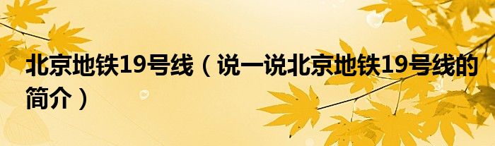 北京地铁19号线【说一说北京地铁19号线的简介】