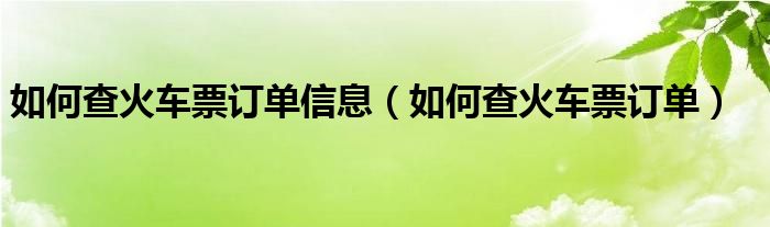 如何查火车票订单信息【如何查火车票订单】