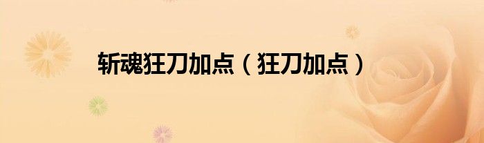 斩魂狂刀加点【狂刀加点】