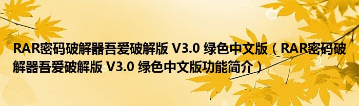 RAR密码破解器吾爱破解版 V3.0 绿色中文版【RAR密码破解器吾爱破解版 V3.0 绿色中文版功能简介】