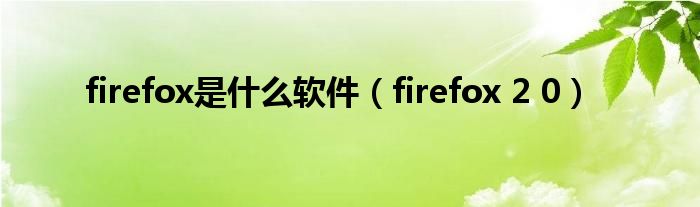 firefox是什么软件【firefox 2 0】