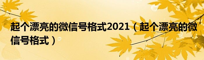 起个漂亮的微信号格式2021【起个漂亮的微信号格式】