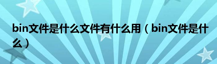 bin文件是什么文件有什么用【bin文件是什么】