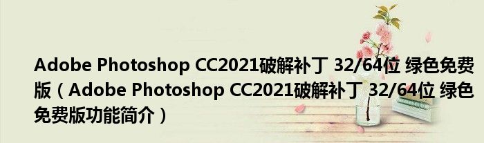 Adobe Photoshop CC2021破解补丁 32/64位 绿色免费版【Adobe Photoshop CC2021破解补丁 32/64位 绿色免费版功能简介】