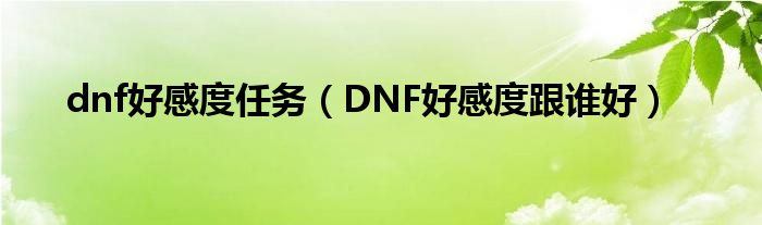 dnf好感度任务【DNF好感度跟谁好】