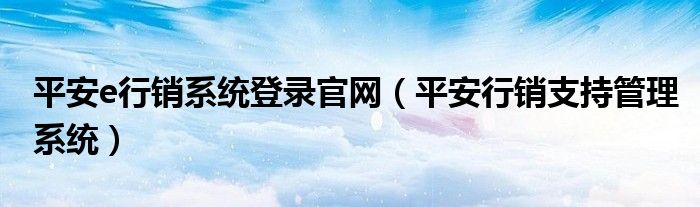 平安e行销系统登录官网【平安行销支持管理系统】