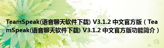 TeamSpeak(语音聊天软件下载) V3.1.2 中文官方版【TeamSpeak(语音聊天软件下载) V3.1.2 中文官方版功能简介】