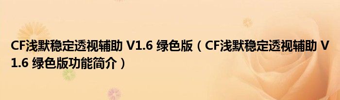 CF浅默稳定透视辅助 V1.6 绿色版【CF浅默稳定透视辅助 V1.6 绿色版功能简介】