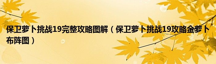 保卫萝卜挑战19完整攻略图解【保卫萝卜挑战19攻略金萝卜布阵图】