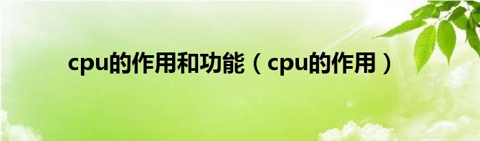 cpu的作用和功能【cpu的作用】