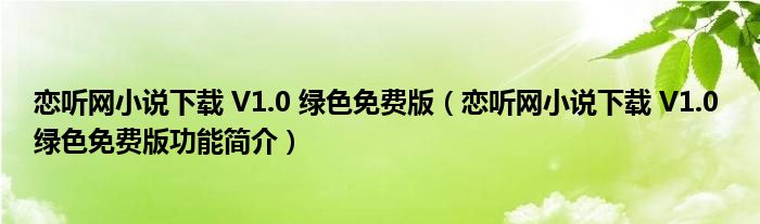 恋听网小说下载 V1.0 绿色免费版【恋听网小说下载 V1.0 绿色免费版功能简介】