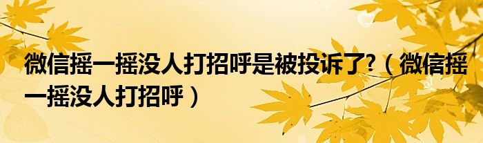 微信摇一摇没人打招呼是被投诉了?【微信摇一摇没人打招呼】