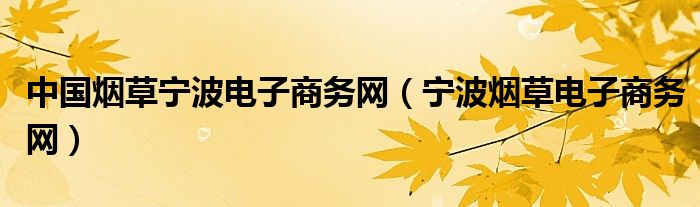 中国烟草宁波电子商务网【宁波烟草电子商务网】